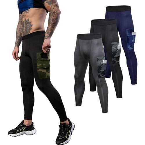 Mens Pocket Leggings Compression Pants Mens Bodybuilding Pantalones Hombre Camouflage Pocket Joggers Men Running Tights