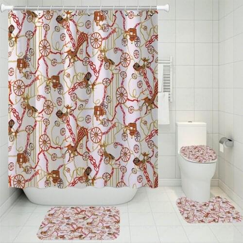 European Series Vintage Style Bath Curtain 3D Chain Print Bathroom Sets Anti Slip Bath Carpet Toilet Lid Cover Shower Curtain