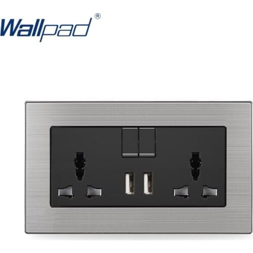 2019 Hot Sale 2 Gang 6 Pin Universal Socket With 2 USB Charger Wallpad Luxury Wall Light Switches and Sockets AC110~250V