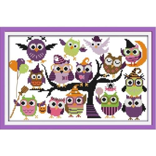 Interesting Halloween cross stitch kit bird owl 14ct 11ct count print canvas stitches embroidery DIY handmade needlework plus