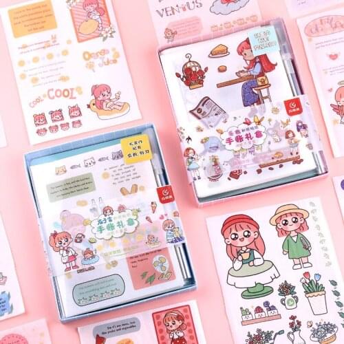 Kawaii Cute Washi Tape Set Non-Repeating 48pcs Stickers x Burin x Pad Bullet Journal Washi Tape Stationery Stickers Scrapbooking