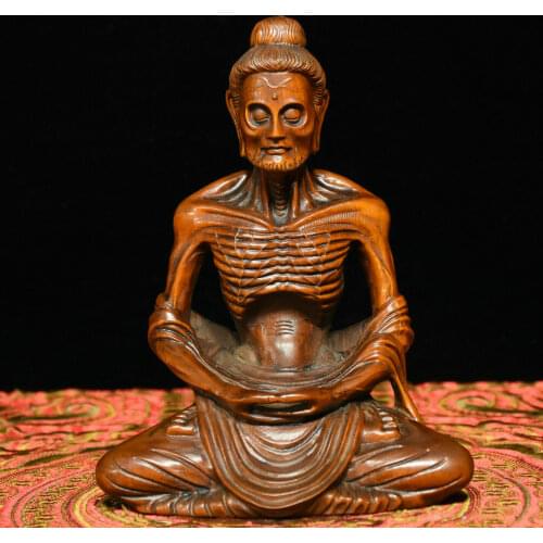 Chinese Buddhism Boxwood Wood Carving Skinny Arhat ascetic monk Buddha Statue