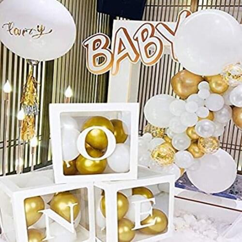 Gold Transparent Letter Balloon Box Name Box Baby Shower Decoration Kids 1st Birthday Party Decor Boy Girl Babyshower Decoration
