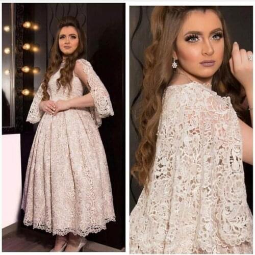 Champagne Lace Ball Arabic Mother of the Bride Dress Retro Vintage Middle East Evening Gown Ankle Length vestido de festa