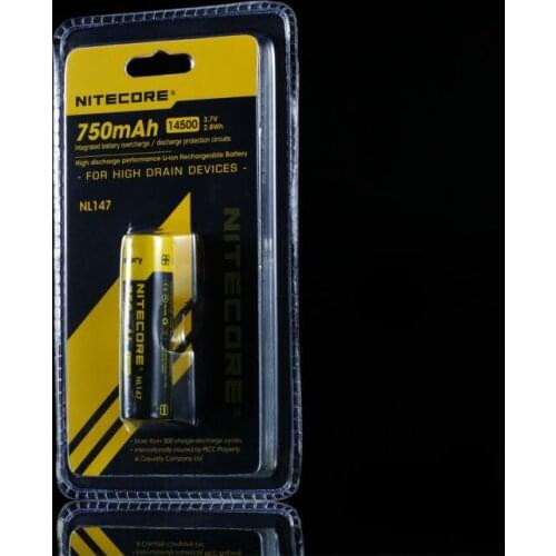 2pcs Nitecore NL147 14500 Li-ion Rechargeable Nitecore Battery 750mAh 3.7V + Freeshiping