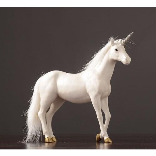 Myth Unicorn Crafts Figurine Desk Decor White Resin Horse Modern Statue Handcraft Gift Animals Sculpture for Home Decoration
