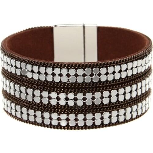 ORNAPEADIA Fashion Bracelets for Women Leather Bohemian Style Wide-sided Simple Ethnic Style Bangles with Charm Wholesale