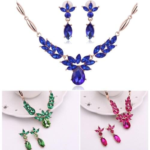 Fashion Women Jewelry Set Water Drop Necklace Earring Sets Crystal Rhinestones Jewellery Accessories Bridal Wedding Party Gifts