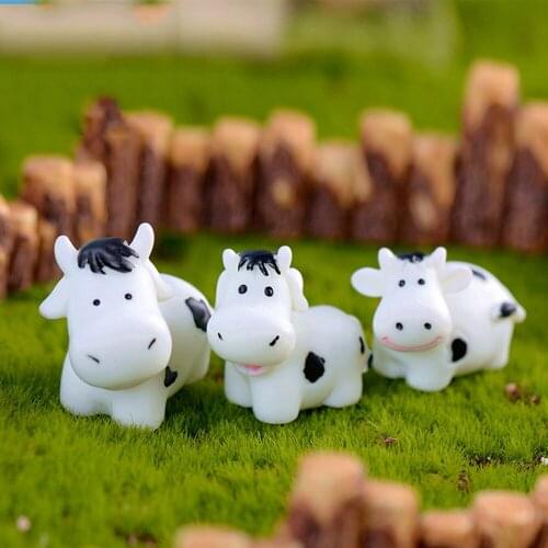 Milch Milk Cow Dairy Cattle Brother Vaca Model Small Statue Little Figurine Crafts Garden Ornament Miniatures 1Pcs