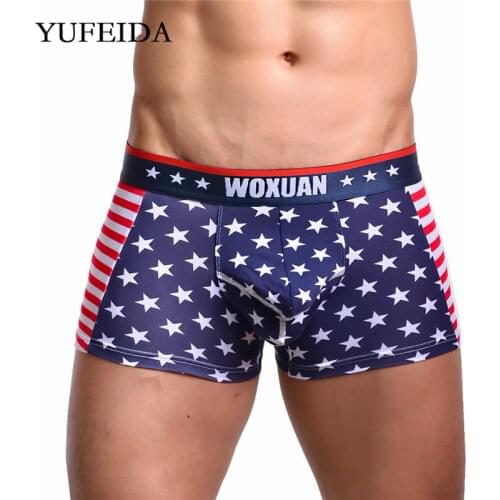 YUFEIDA Mens Underwear Boxers American Flag Sexy Male Gay Panties Boxer Shorts Trunks Low Rise Underpants U Convex Jockstrap