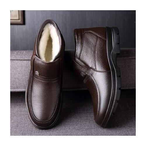 Middle-aged mens cotton shoes winter plus velvet thickening old cotton shoes wool warm shoes non-slip leather shoes