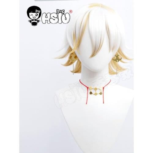 Onmyoji cosplay wig SSR Magmatron cosplay 「HSIU 」 Fiber synthetic wig Gradient color short hair+Brand Wig Cap+Necklace+earrings