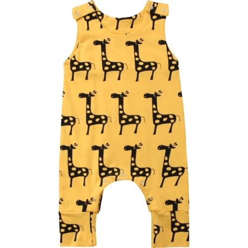 Wholesale Cute Newborn Baby Boy Girl Sleeveless Giraffe Printed Cotton Romper Jumpsuit Outfits Summer Clothes 0-24M