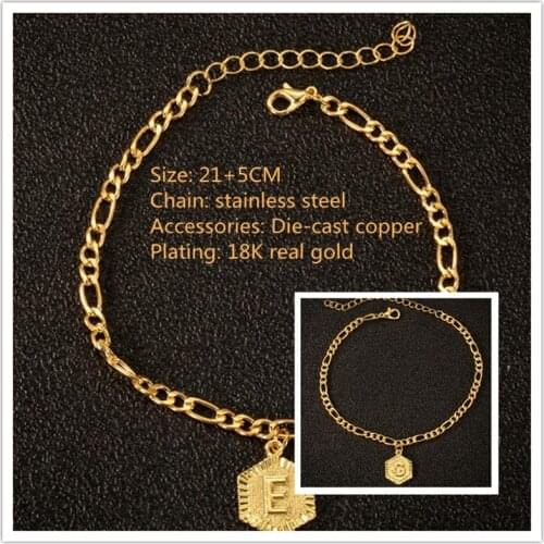 Wholesale Fashion Hexagon Letter Leg Bracelet Ladies Foot Jewelry Stainless Steel Anklet Friendship Gift Letter Initial Anklet