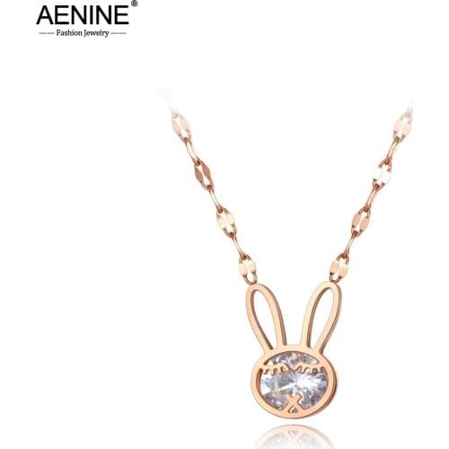 AENINE Original Titanium Stainless Steel CZ Crystal Choker Necklaces Trendy Rabbit Charm Pendant Necklace For Women AN20022