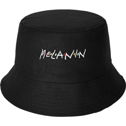 New MELANIN embroidery bucket hat for men women cotton travel sports casual sun hats fashion fishermen cap with brim