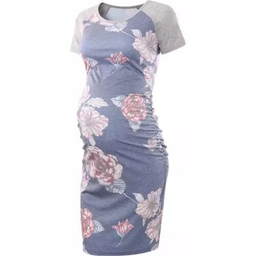 Maternity Pijamas Women Summer O-neck Print Short Sleeve Causel Pregnant Maternity Nursing Dress Pyjamas Maternité Hôpital