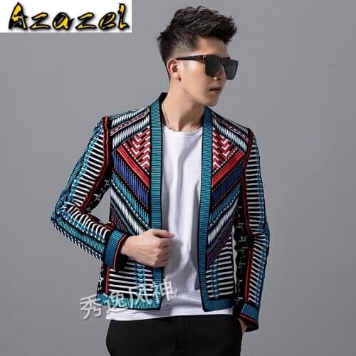 Hot Autumn Winter Blazer Mens New Fashion Handsome Jacket male Slim Suit Korean Striped Embroidery Men Hip Hop Trend Coat