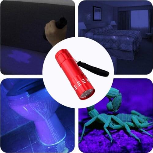 Portable Waterproof 395nm Ultraviolet 9 LED Flashlights UV Light Torch for Hunting Money Checker Detection without Battery