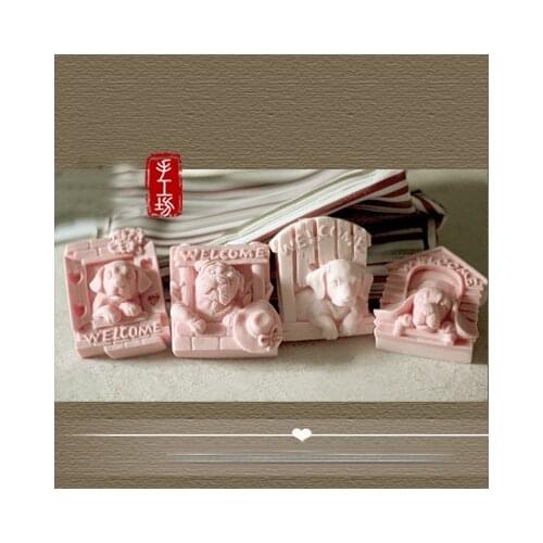 PRZY 3D Molds 4 Welcome Dogs Soap Silicone Animals Soap Mold Aroma Mould Soap Making Moulds Resin Clay Molds Silicone Rubber