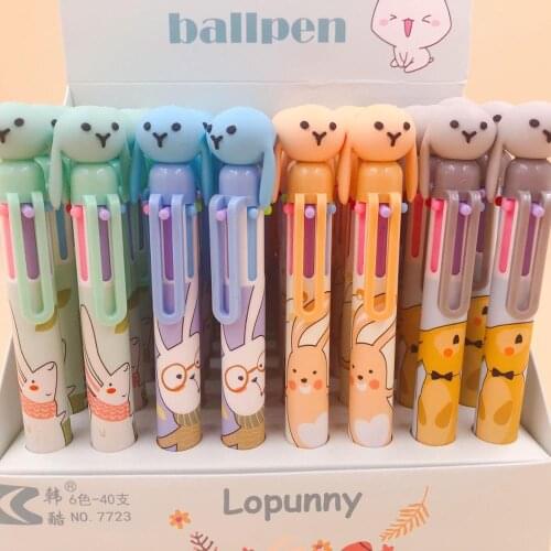 40 pcs/lot Cartoon Long ears Rabbit 6 Colors Ballpoint Pen Cute ball pens School Office writing Supplies Stationery Gift