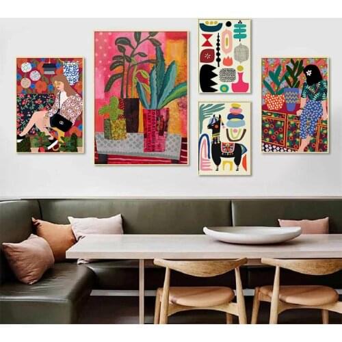 Modern Moroccan Girl Abstract Garden Plants Canvas Painting Posters and Prints Wall Art Pictures Aisle Living Room Home Decor