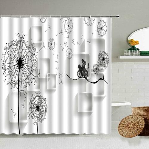 Modern Geometric Dandelion Couple Shower Curtain Black White Grey Creative Bathroom Decoration Waterproof Screen Holiday Gift