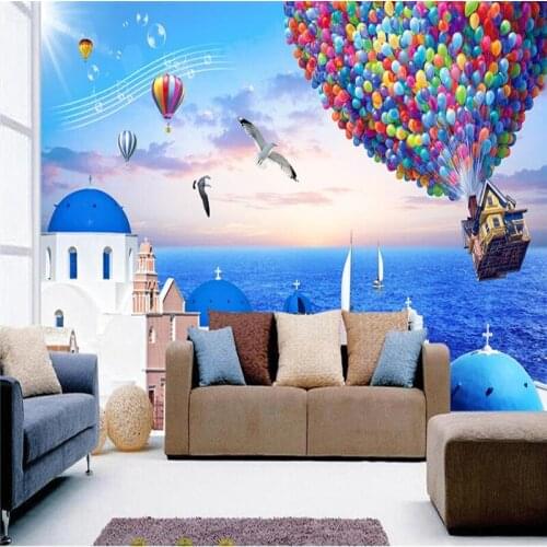 Modern 3d Wallpaper Mediterranean Aegean Hot Air Balloon Photo Wallpaper 3d for Restaurant Study Kitchen TV Background Modern