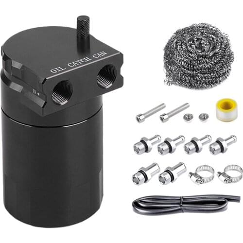 Universal Oil Catch Can Kit, 300ML Oil Reservoir Tank with 3/8Inch NBR Fuel Line , Aluminum Black