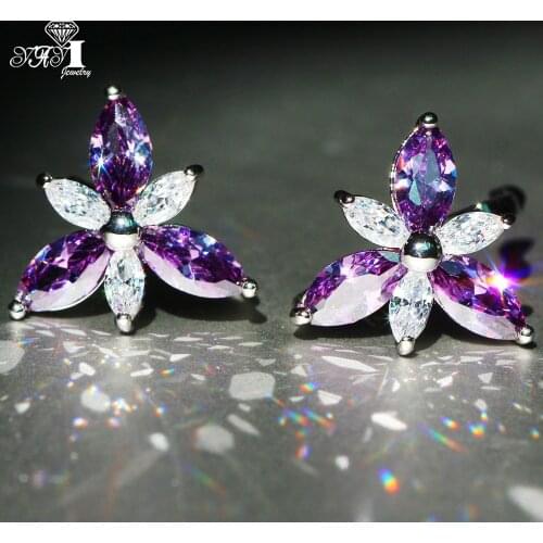 YaYI Jewelry Fashion Princess Cut long Purple Zircon Silver Color long Ear Earrings wedding Party Earrings Gifts 14