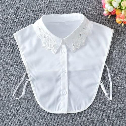 Women Solid Color Fake Collars White Floral Lapel Shirt Blouse Detachable Collars for Sweater Autumn False Collar Clothing Decor