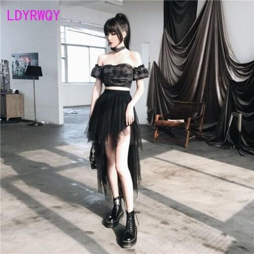 LDYRWQY Womens High Waist Bust Mesh Skirt Short Front and Long Back 2021 Korean New Office Lady Ball Gown Knee-Length