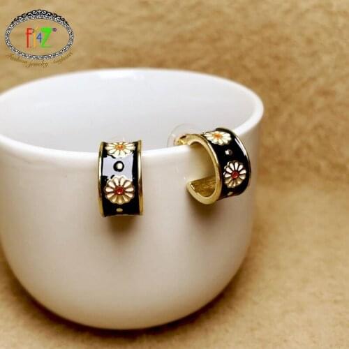 F.J4Z 2020 Trend Earrings for Women Top Quality Enamel Flower Small Hoop Earrings Lady Anti-allergic Party Jewelry Christmas