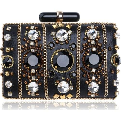 Embroidery Women Handbags Beaded Chain Accessory Metal Day Clutches Party Wedding Evening Bags One Side Diamonds Purses