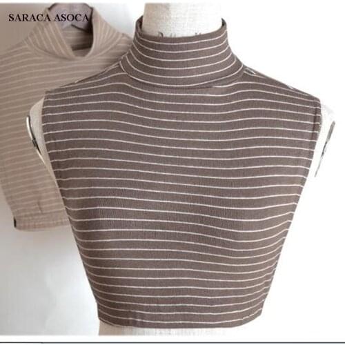 Fashion Knitting Striped Fake Collar Women All Match Knitted Pullover Half Turtleneck Sweater Detachable Collar Girls A409