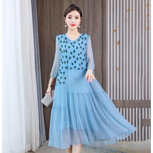 ZUOMAN Spring Summer Embroidery Mulberry Silk 4XL Plus Size Vintage White Print Runway Dress Elegant Women Bodycon Party Vestido