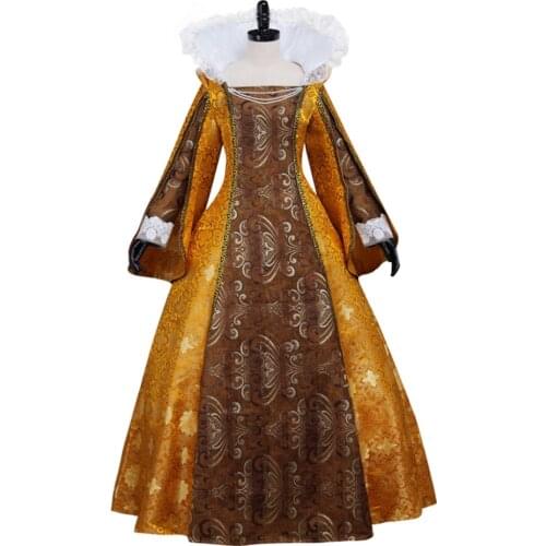 Womens Golden Medieval Renaissance Victorian Evening Dresses Costumes Ball Gown Queen Dress Custom Made