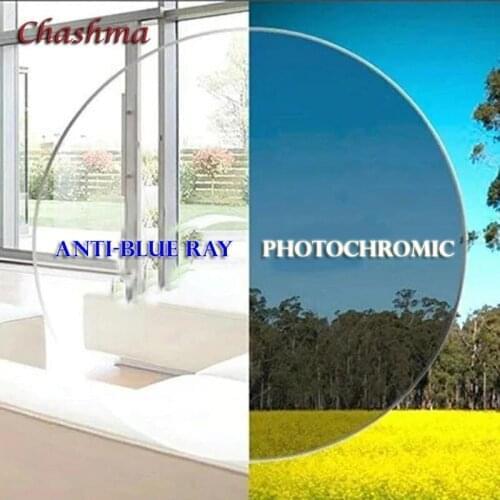 1.74 Index Chameleon Glass Thinnest Transition Lenses Anti Blue Ray Aspheric Surface Photochromic Prescription Blue Light