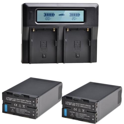 2Pc 7800mAh BP-U90 Li-ion Battery +LCD Fast Dual Charger for SONY PMW-100 PMW-150 PMW-160 PMW-200 PMW-EX1 PMW-EX3 PMW-F3