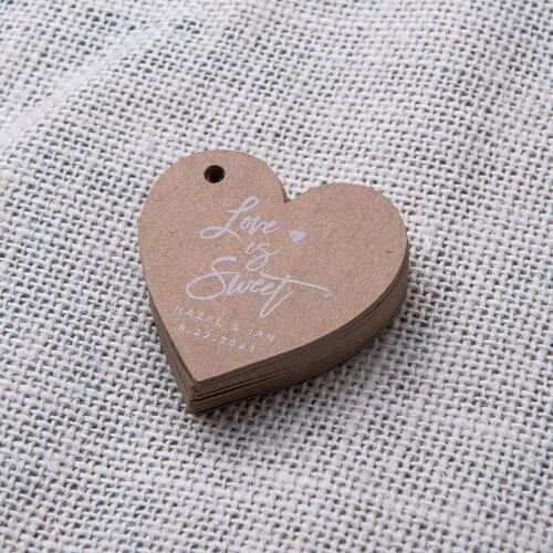 200 Pieces Kraft Paper Label Heart Shape Tag Wedding Personalized Logo Custom Flower Gift Box Bridegroom and Brides Name