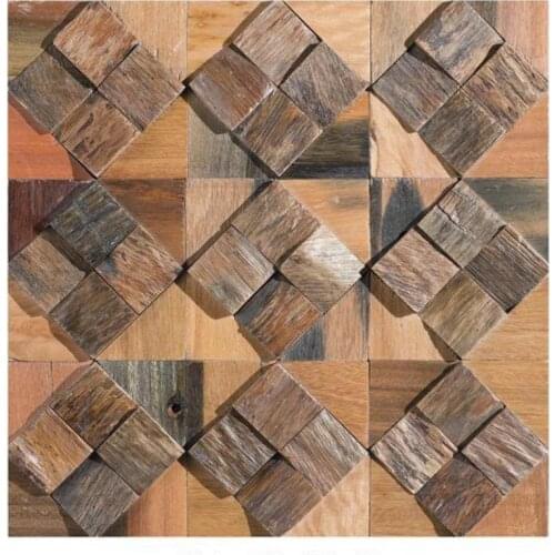 3D natural wood mosaic tile kitchen backsplash tile ancient wood mosaic wall and floor tiles strip old ship wood panels
