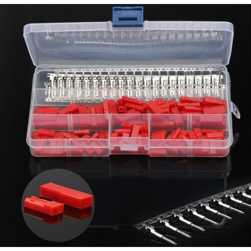 420PCS 2.54MM 2 Pin Cable Plug Electrical Male Female JST Connectors Header Red Splice Housing BareTerminals Set For Electronics
