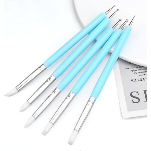 5pcs/set Double-ended Dotting Tools Set Nail Art Embossing Tools Pottery Craft Art Silicone Brushes Pottery Clay Tool