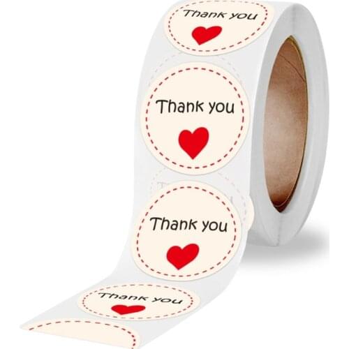 500pcs Heart Thank You Stickers Round Seal Label Handmade Sticker for Wedding Candy Gift Box Packing Bag
