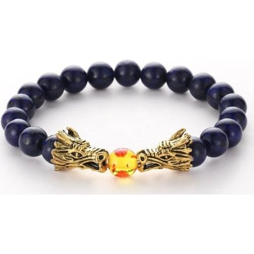 8mm chg43 Bangles lapis lazuli bead double Dragon Buddha Prayer Yoga Bracelet women men nature stone Party Jewelry