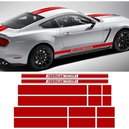 AMERICAN MUSCLE Side Door Stripes Front Rear Bumper Hood Roof Trunk Kit Graphic Decal Car Stickers for Ford Mustang 2015-2017