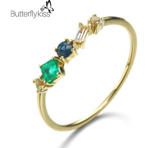 BK 9K/14K Genuine Gold 585 Rings Simple Geometric Colorful Gemstone Fine Jewelry For Women Wedding Gifts Customized