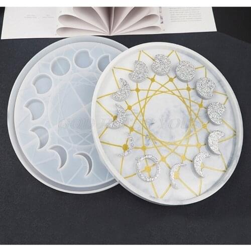 Large Moon Phase Round Tray Resin Mold Crescent Half Full Moon Keychain Pendant Silicone Molds Resin Ornament Home Decor