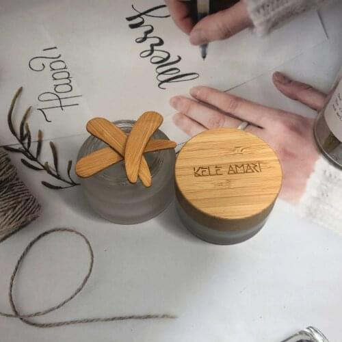 Engraved custom logo bamboo spatulas/spoon 50g 100ml Biodegradable Wooden Cream Jars Natural Luxury Bamboo Cosmetic Packaging