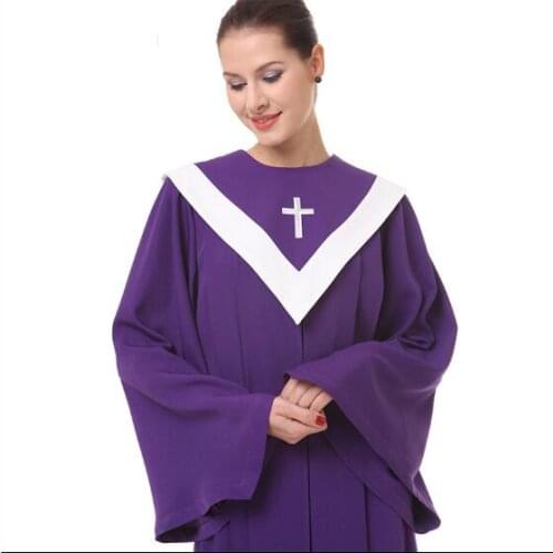 Purple Christian church choir dress Woman Clergy robes Poetry robe